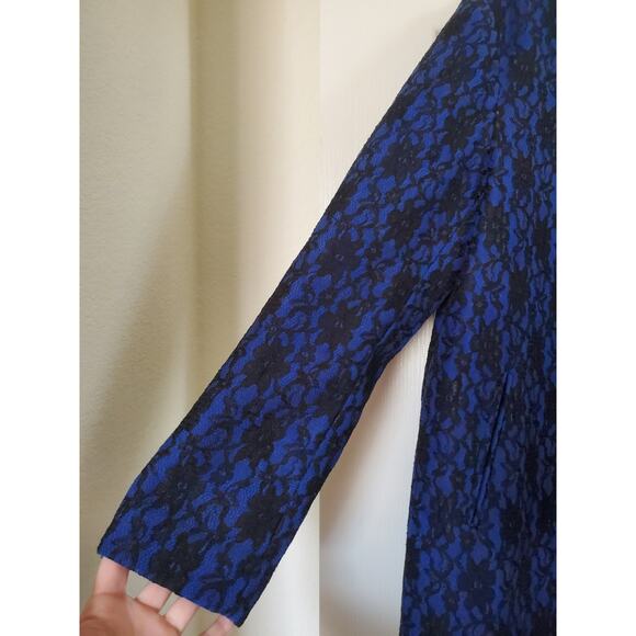 Metrostyle Full Lace Blue Black Retro Hip-Length Open Blazer Jacket, Size 12 - Picture 4 of 11